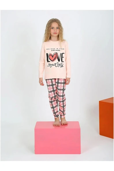 Kız Çocuk Uzun Kollu %100 Pamuklu Düğmeli Pijama Takımı 2/5 Yaş - 2