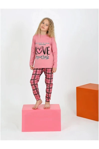 Kız Çocuk Uzun Kollu %100 Pamuklu Düğmeli Pijama Takımı 2/5 Yaş - 3