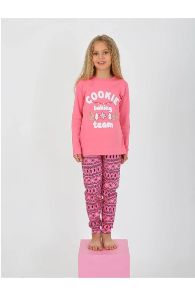 Kız Çocuk Uzun Kollu %100 Pamuklu Pijama Takımı 6/9 Yaş - 3