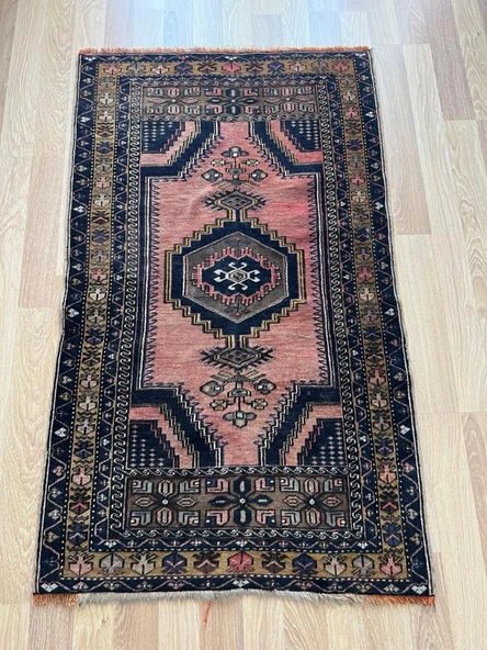 95 x 158 cm Antik Türk Halısı, Nostaljik Uşak Halısı, El Yapımı Yıkanabilir Yün Halı, Vintage Tutkunları İçin Ev Dekoru - 8