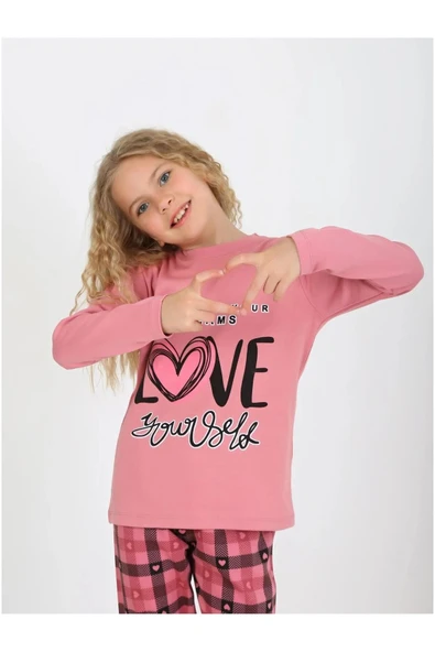 Kız Çocuk Uzun Kollu %100 Pamuklu Düğmeli Pijama Takımı 2/5 Yaş