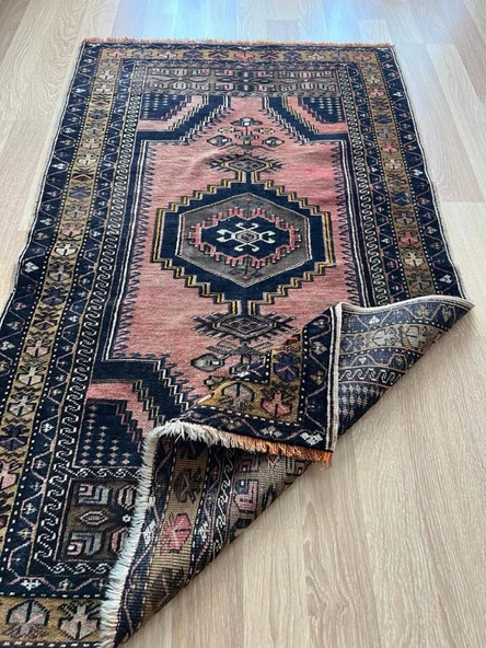 95 x 158 cm Antik Türk Halısı, Nostaljik Uşak Halısı, El Yapımı Yıkanabilir Yün Halı, Vintage Tutkunları İçin Ev Dekoru - 6