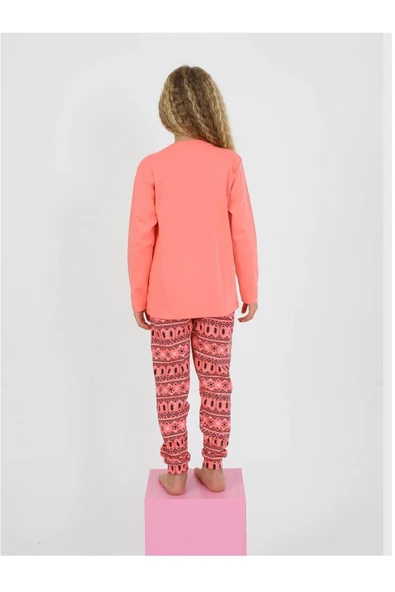 Kız Çocuk Uzun Kollu %100 Pamuklu Pijama Takımı 6/9 Yaş - 5