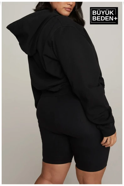 Kadın Büyük Beden Kapşonlu ince Sweatshirt SPR24BSWK57 - 2