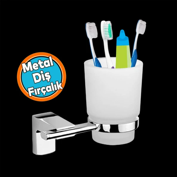 Banyo Metal Diş Fırçalık Vidalı Askı Lavabo Diş Fırçası Stand Kabı Kutusu Hazneli Krom