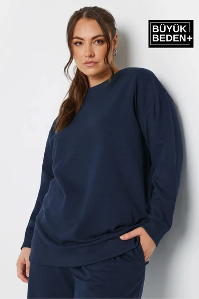 Kadın Büyük Beden Bisiklet Yaka İnce Sweatshirt SPR24BSWK56 - 9