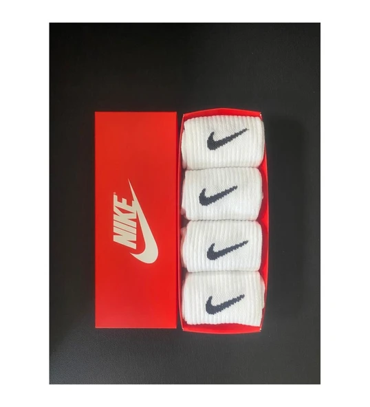 4 Çift Tikli Beyaz Renk Kutulu Unisex Uzun Tenis Çorap