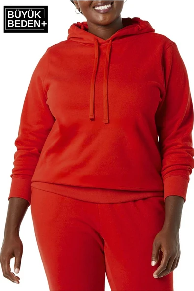 Kadın Büyük Beden Kapşonlu ince Sweatshirt SPR24BSWK57 - 6