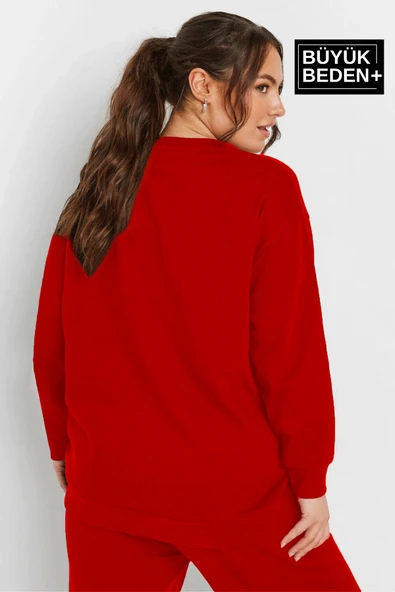 Kadın Büyük Beden Bisiklet Yaka İnce Sweatshirt SPR24BSWK56 - 5