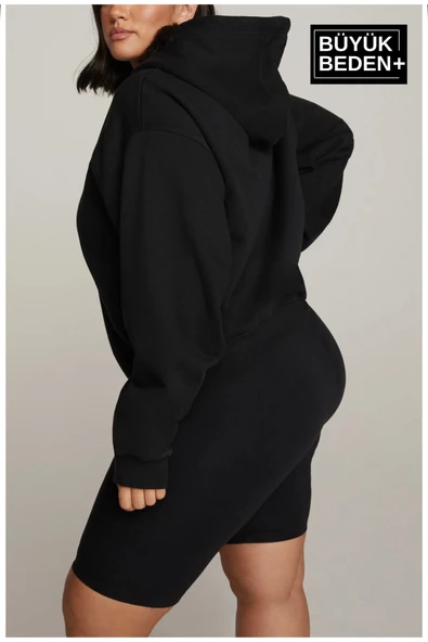 Kadın Büyük Beden Kapşonlu ince Sweatshirt SPR24BSWK57 - 3