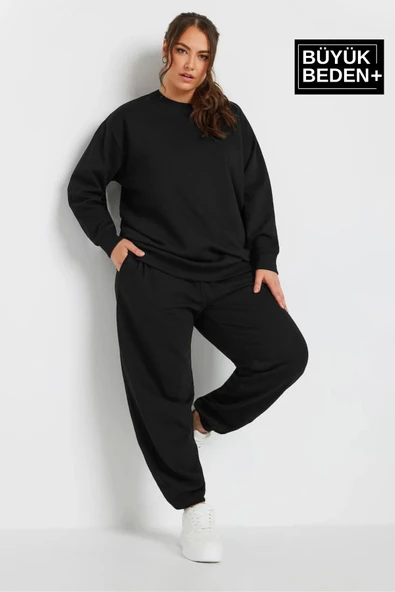 Kadın Büyük Beden Bisiklet Yaka İnce Sweatshirt SPR24BSWK56