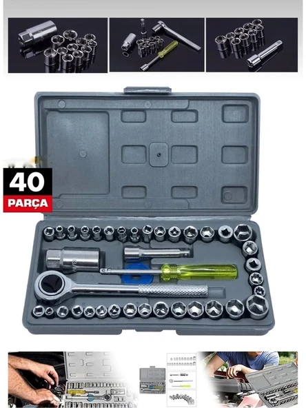 Alman 40 Parça Çok Fonksiyonlu Krom Çelik Cırcırlı Lokma Takımı Anahtar Seti Tornavida Özel Çantalı ürün görseli