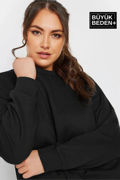 Kadın Büyük Beden Bisiklet Yaka İnce Sweatshirt SPR24BSWK56 - 4