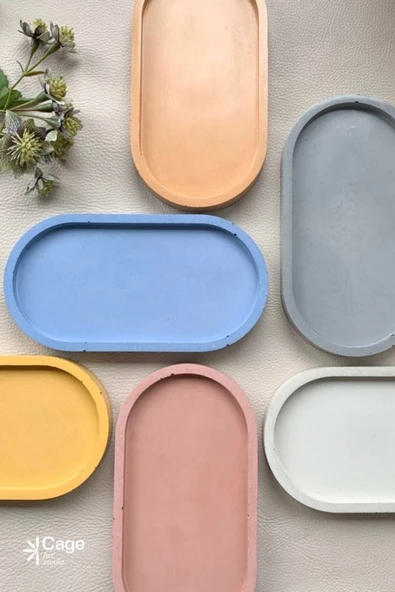 Beton Tray Mum, Takı Ve Saksı Altlığı Oval Tepsi - Beyaz - 3