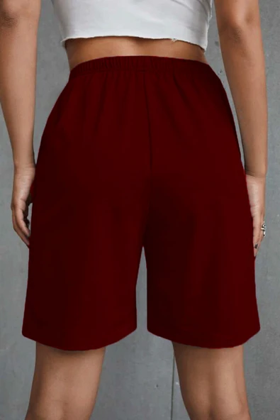 Kadın Rahat Kalıp Beli Lastikli Cepli Basklı Şort SPR24SRK208 - Resim 9