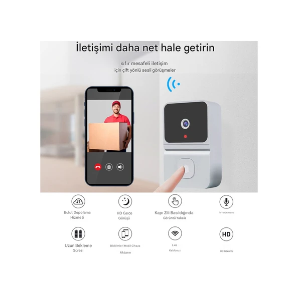 Kamera Kapı Zili Mikrofon Hoparlör HD Gece Görüş APP Kontrolü Ev İçin Akıllı Video kapı Zili - 2