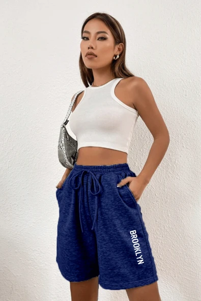 Süperlife Kadın Rahat Kalıp Beli Lastikli Cepli Basklı Şort SPR24SRK208 - 3