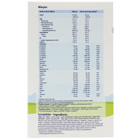 Hipp 3 Organik Combiotic 800 gr Devam Sütü 6 ADET - 2
