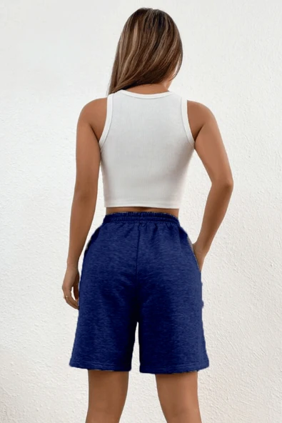 Süperlife Kadın Rahat Kalıp Beli Lastikli Cepli Basklı Şort SPR24SRK208 - 5