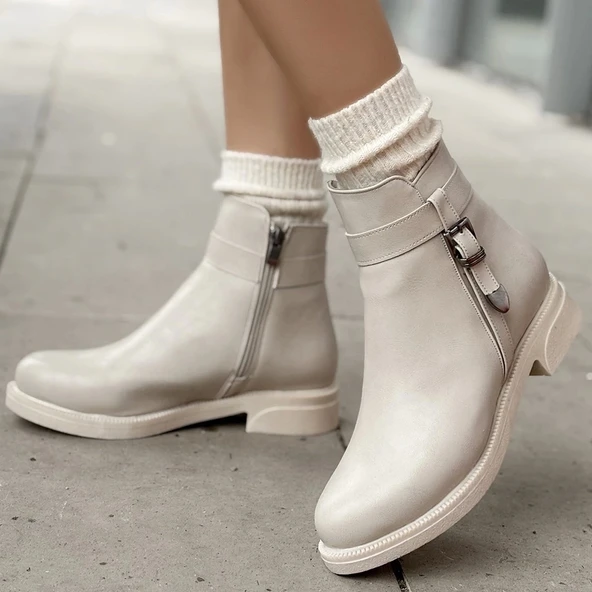 Wiota Bej Cilt Topuklu Bot - Resim 4