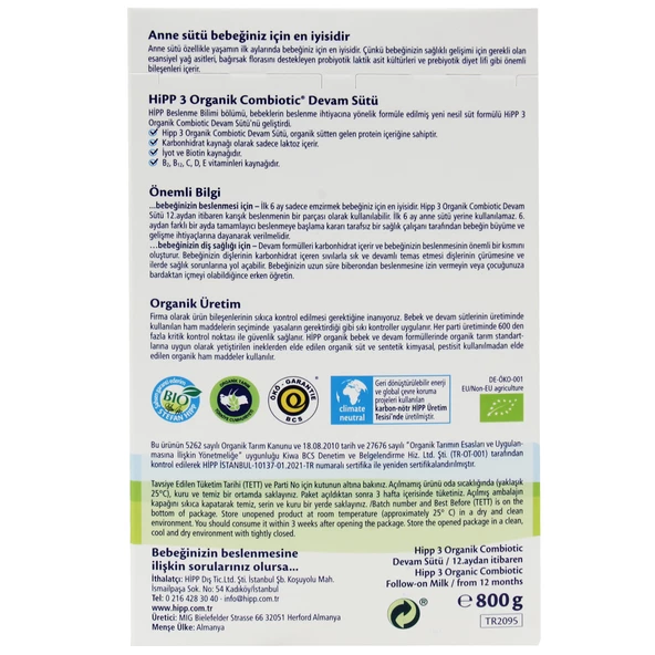 Hipp 3 Organik Combiotic 800 gr Devam Sütü - 4