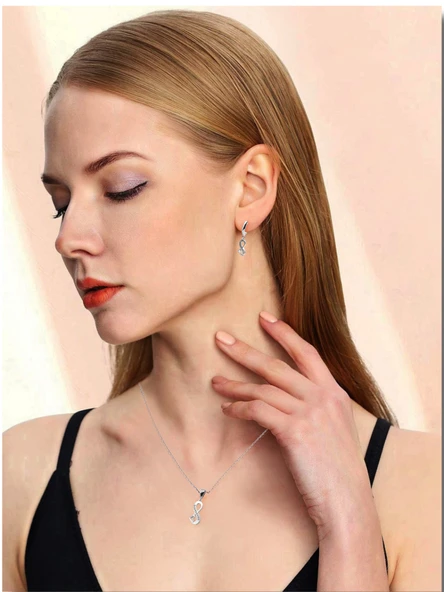 925 Ayar Sonsuz Sevgi Kadın Kolye Küpe Seti - 2