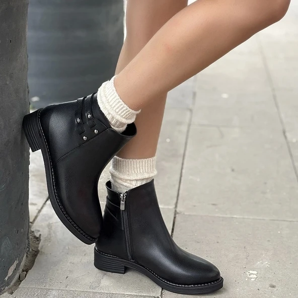 Siari Siyah Cilt Topuklu Bot - Resim 4