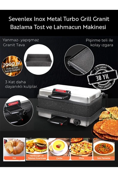 Sevenlex Çok Amaçlı Tost Lahmacun Ekmek Bazlama Izgara Makinesi ve Tavası - 2