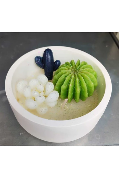 DEKORATİF KASEDE KAKTÜS TEMALI MUM - 2