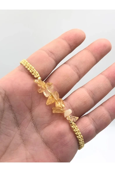 Tasarım Sitrin Taşı Unisex Örgü Doğaltaş Bileklik - Resim 6