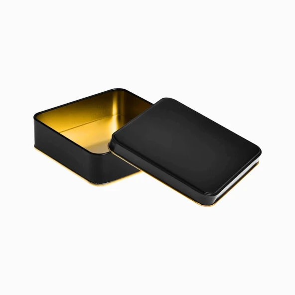 Kare Siyah Yarı Mat İçi Gold Laklı Metal Kutu Teneke Ambalaj 1 Adet - 4