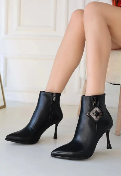 Moose Siyah Cilt Topuklu Bot - Resim 3