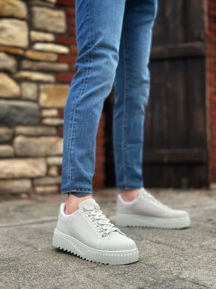 BA0505 Çengel Bağcıklı Gri Renk Yüksek Tabanlı Günlük Ayakkabı - Resim 2