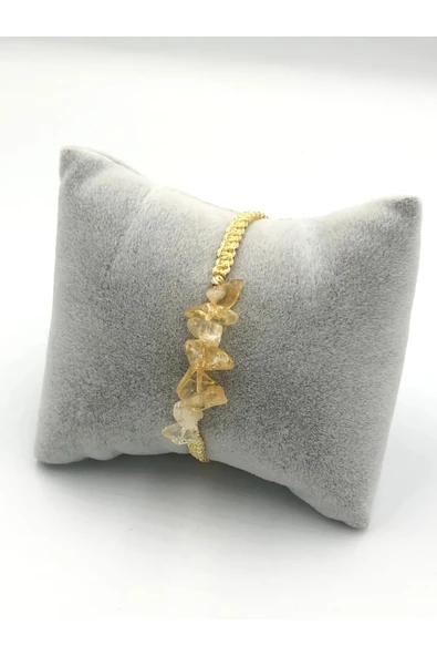 Tasarım Sitrin Taşı Unisex Örgü Doğaltaş Bileklik - Resim 3