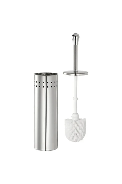 2'li Banyo Seti - Çöp Kovası & Tuvalet Fırçası - Paslanmaz Çelik 4 litre Gri - 7