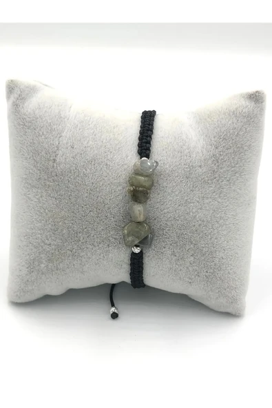 Tasarım Labradorit Taşı Unisex Örgü Doğaltaş Bileklik - Resim 6