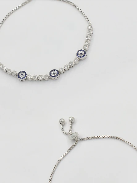 Safir Nazar Gözlü Charm Kadın Gümüş Bileklik - Resim 3