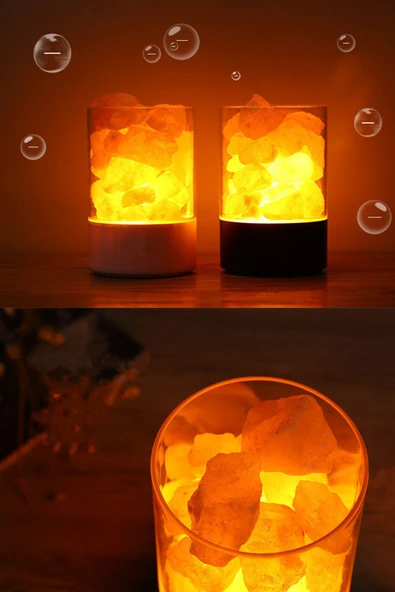 LED Işıklı Kaya Tuz Lambası - Himalaya Tuz Taşı Gece Lambası, Doğal Hava Arıtma & Ev Dekorasyonu - 4