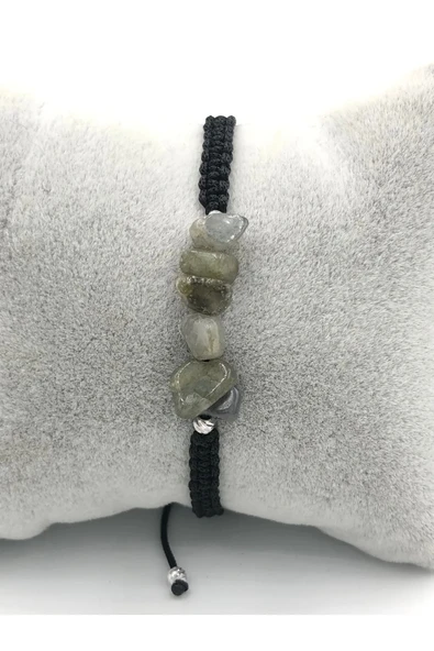 Tasarım Labradorit Taşı Unisex Örgü Doğaltaş Bileklik