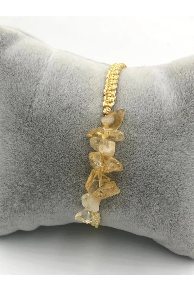 Tasarım Sitrin Taşı Unisex Örgü Doğaltaş Bileklik - Resim 5