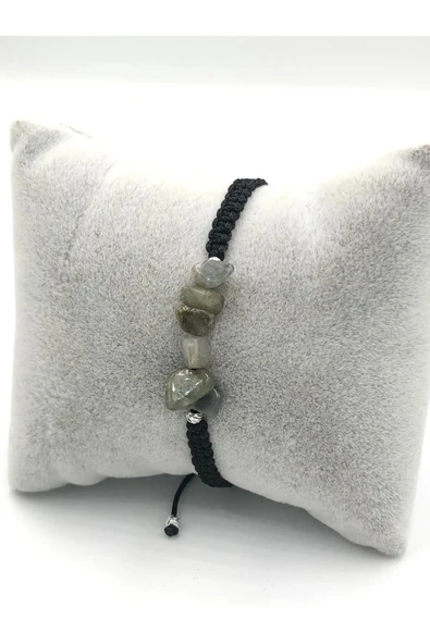 Tasarım Labradorit Taşı Unisex Örgü Doğaltaş Bileklik - Resim 4