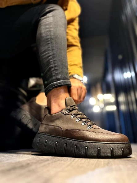 Yüksek Taban Günlük  Ayakkabı 600 Kahverengi (Siyah Taban) - Resim 2