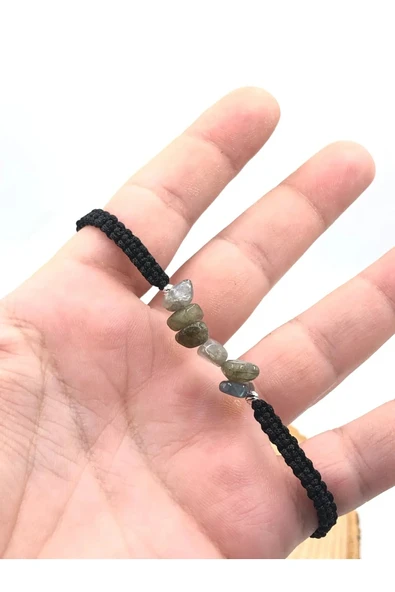 Tasarım Labradorit Taşı Unisex Örgü Doğaltaş Bileklik - Resim 3