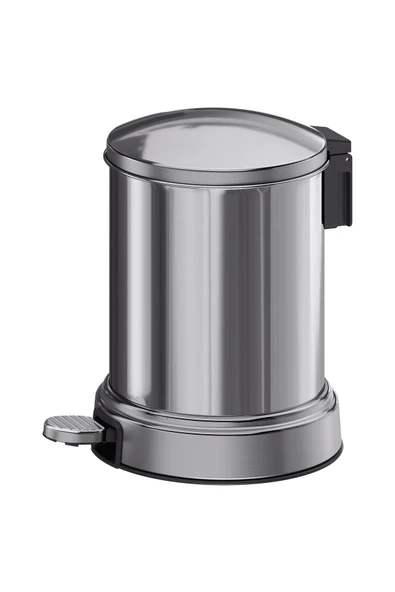 2'li Banyo Seti - Çöp Kovası & Tuvalet Fırçası - Paslanmaz Çelik 4 litre Gri - 3