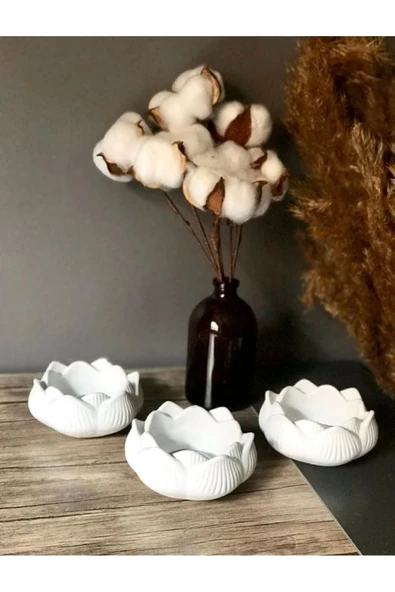 Lotus Çiçeği Dekoratif Mumluk 3'Lü Set