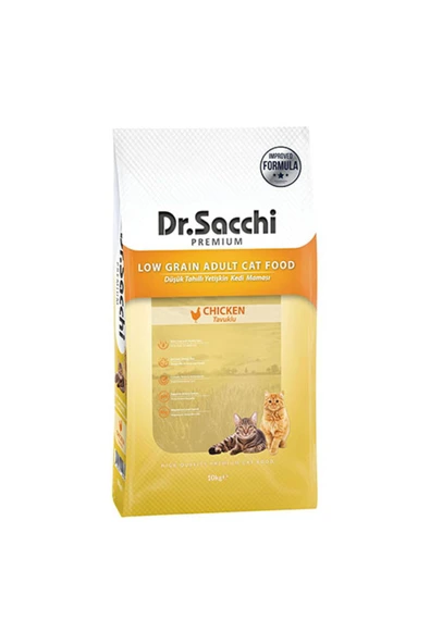 Dr.sacchi Premium Tavuklu Düşük Tahıllı Yetişkin Kedi Maması 10 Kg