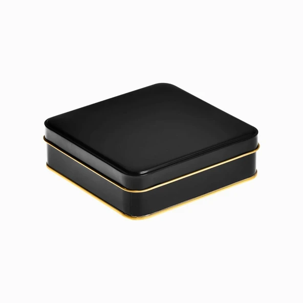 Kare Siyah Yarı Mat İçi Gold Laklı Metal Kutu Teneke Ambalaj 1 Adet - 3