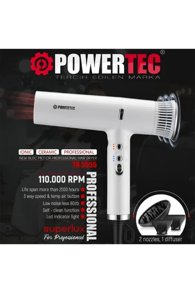 Powertec TR-4444 W Süperlux Ionıc Fön Makinesi - Beyaz