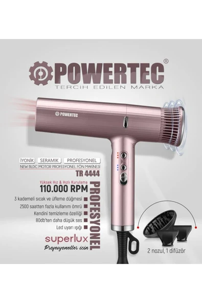 Powertec TR-4444 Süperlux Ionıc Fön Makinesi - Rose