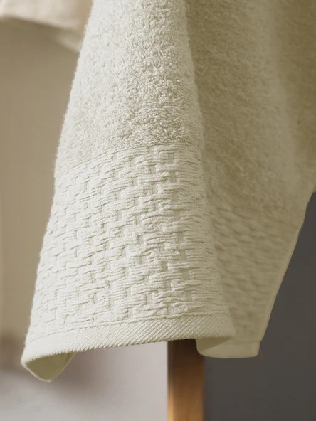 Tuwa Unisex Pamuklu XXL Beden Tekli Bornoz Seti  - Ekru - 4